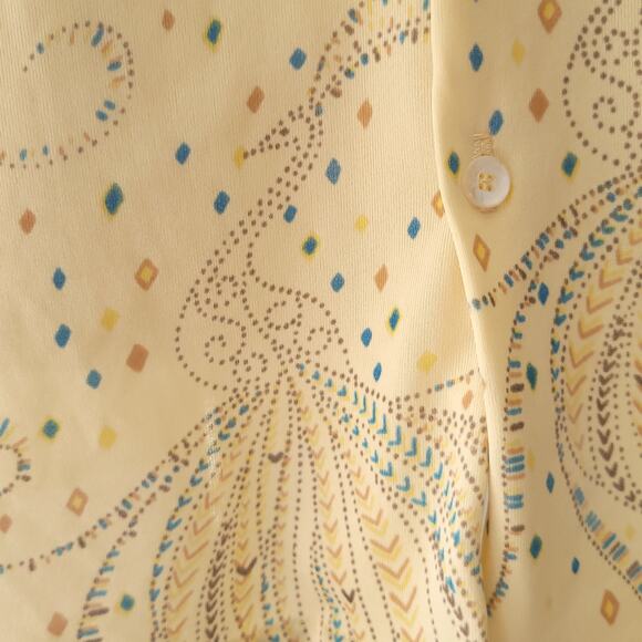 Vintage Jantzen 70s Button Front Shirt Yellow Peacock Short Sleeve Men - Picture 5 of 12